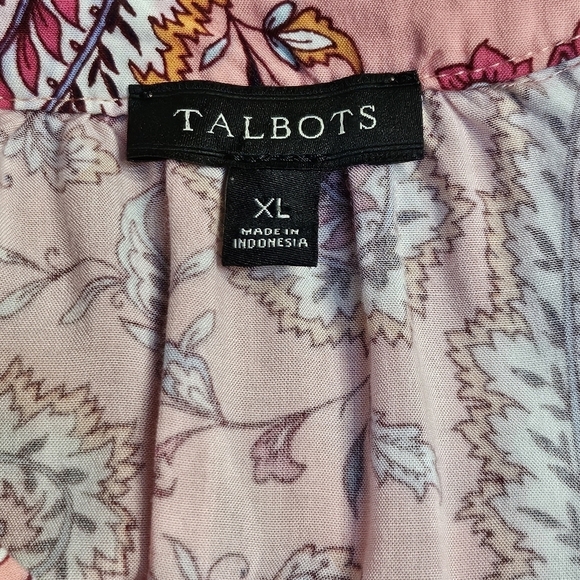 Talbots 100% Rayon V-neck Paisley Peasant Top Pink Blue Size XL - Picture 7 of 8